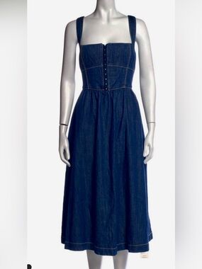 Reformation Dark Blue Denim Button-Front Maxi Dress